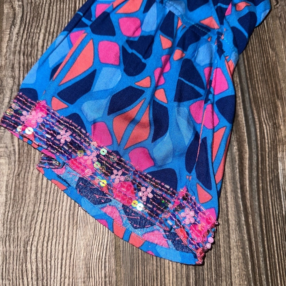 Escapada Living Beaded Blue Mosaic Tunic Coastal Sapphire 3/4 Sleeve Sz Medium - Picture 2 of 11